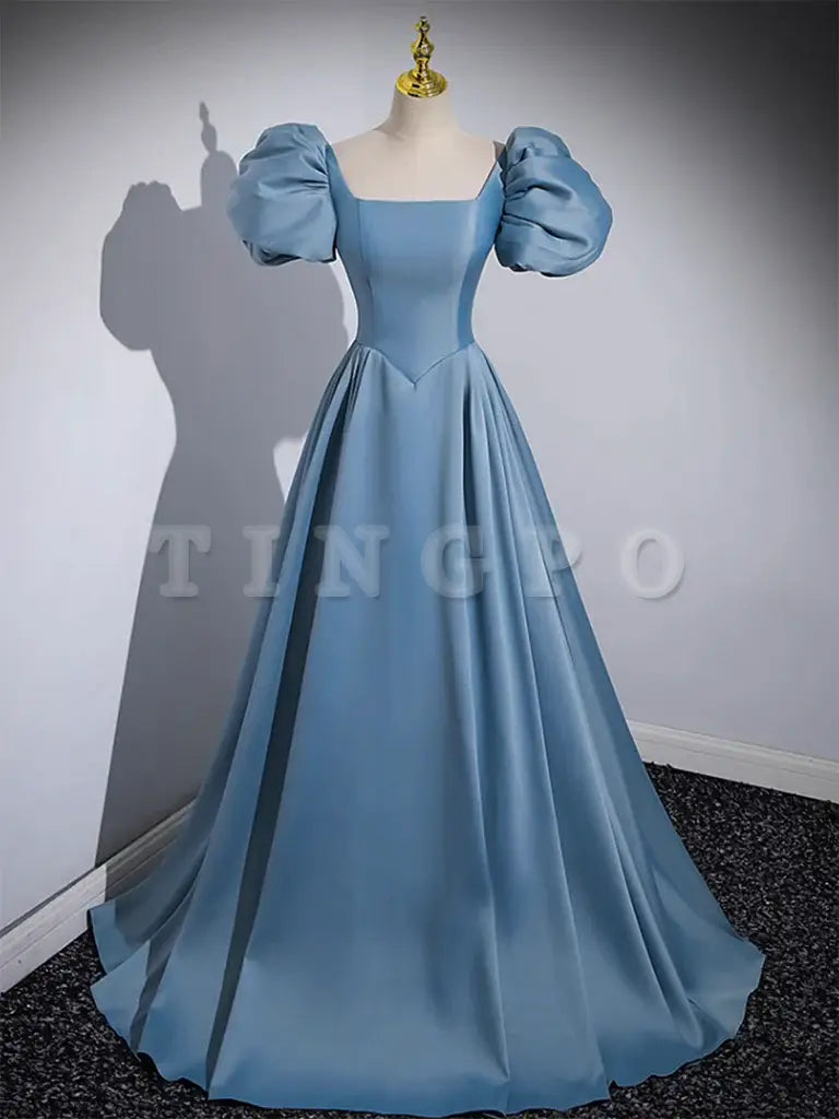 Wholesale A-Line Satin Blue Long Prom Dress Blue Satin Long Evening Dress gowns evening dresses
